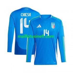 Maillot de Foot Italie Chiesa 14 Domicile UEFA EURO 2024 Manches Longues